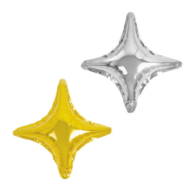 Vista delantera del globo de estrella de 4 puntas metalizado de 25 cm - Amber en color dorado y plateado
