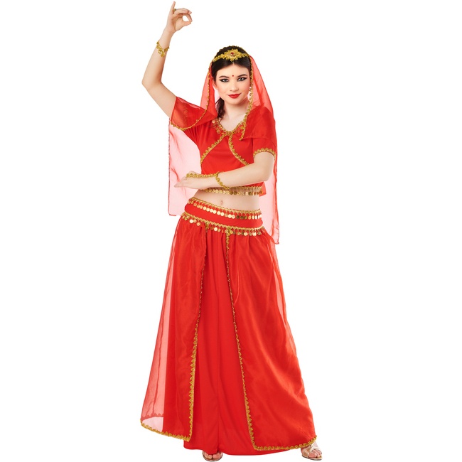 Disfraz de hindú Bollywood rojo con velo para mujer por 15,50 €