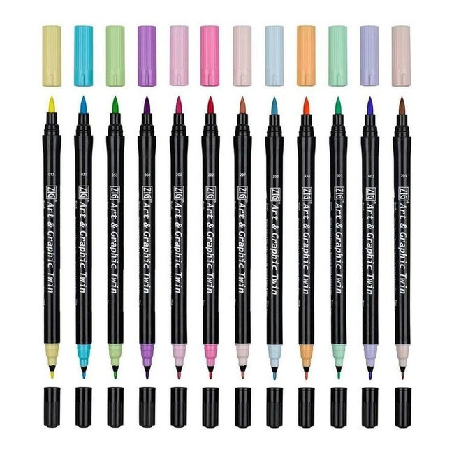 Rotuladores acuarelables doble punta de colores pastel en estuche - Zig -  12 unidades por 36,75 €