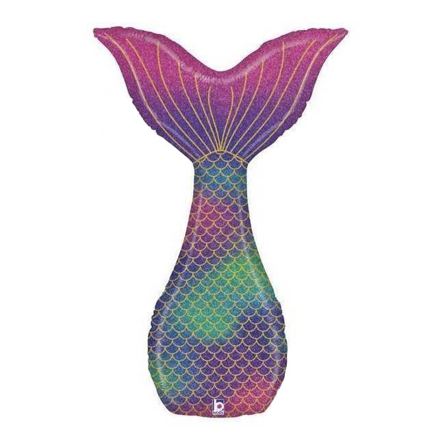 Vista frontal del globo de cola de sirena multicolor de 1,17 m - Grabo en stock