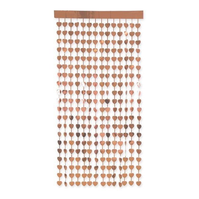 Vista frontal del cortina decorativa de corazones rosa dorada de 2,00 x 1,00 m en stock
