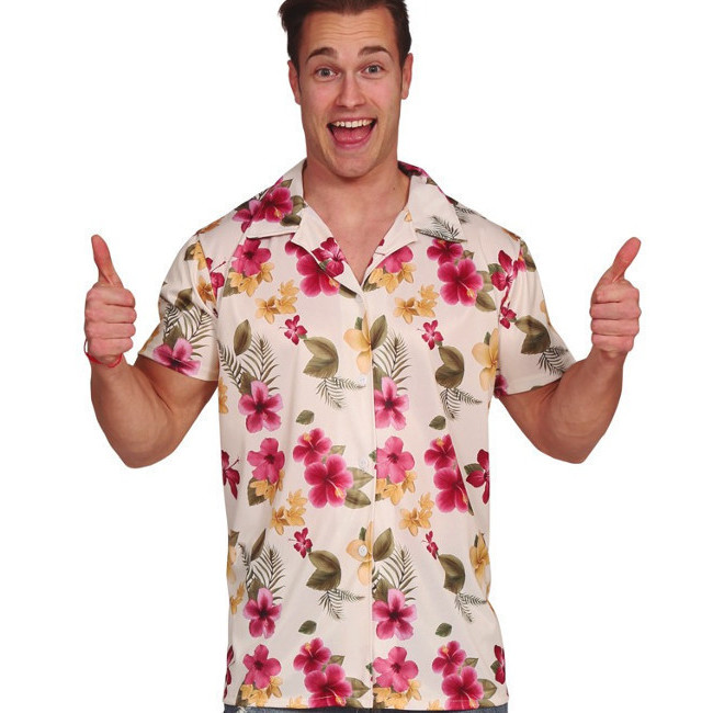 Vista frontal del camisa disfraz de hawaiano con flores en stock