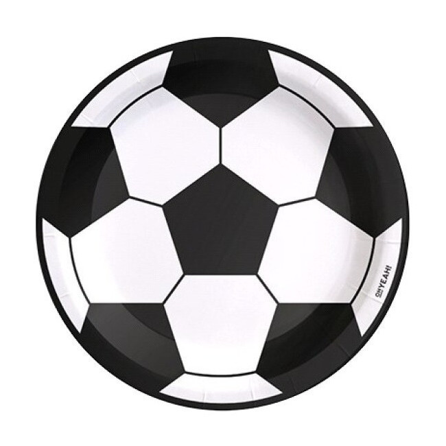 Vista frontal del platos de fútbol balón blanco y negro de 18 cm - 8 unidades