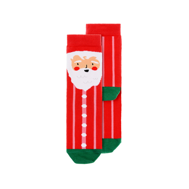 Vista frontal del calcetines navideños de Papá Noel en stock