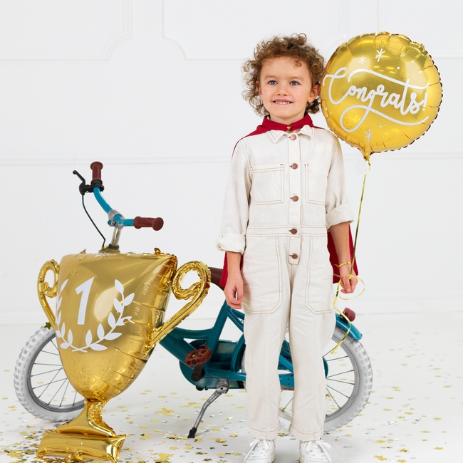 Foto detallada de globo redondo de Congrats dorado de 35 cm - PartyDeco