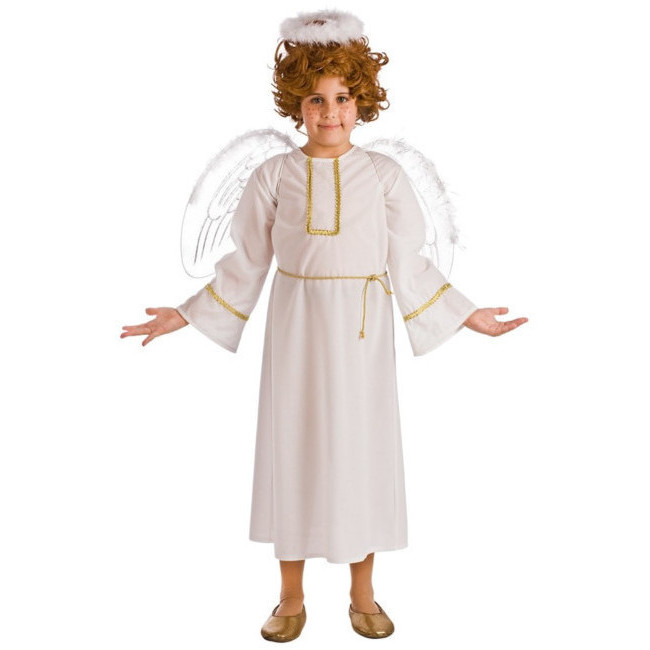 Vista frontal del disfraz de angelito infantil en tallas 2 a 10 años