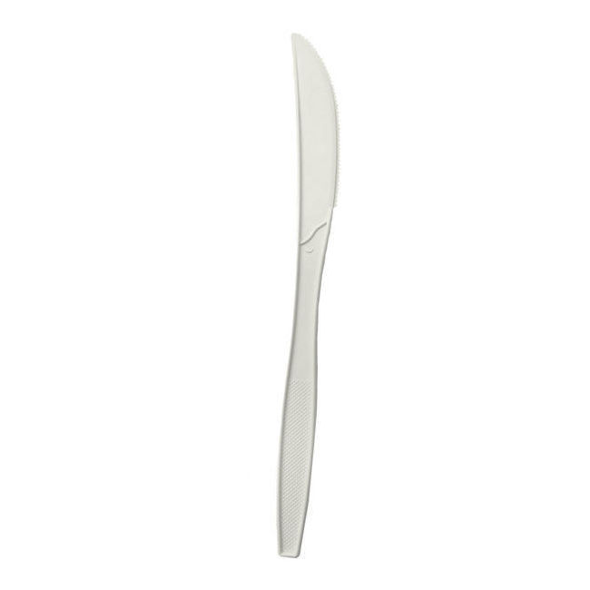 Vista frontal del cuchillo de plástico biodegradables de 19 cm - 12 unidades en stock