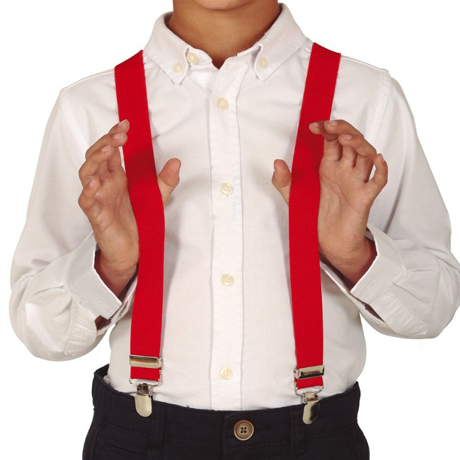 Vista principal del tirantes ajustables infantiles en color blanco, negro y rojo