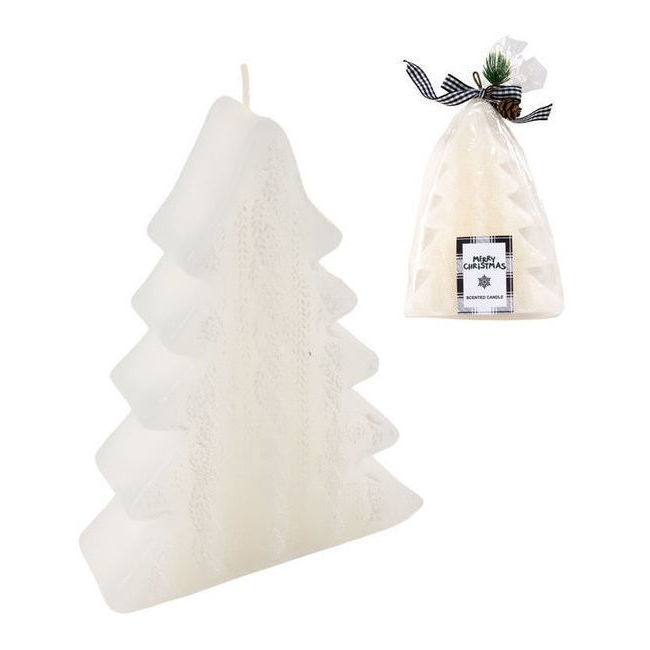 Vista frontal del vela de árbol de Navidad blanco de 15 cm en stock