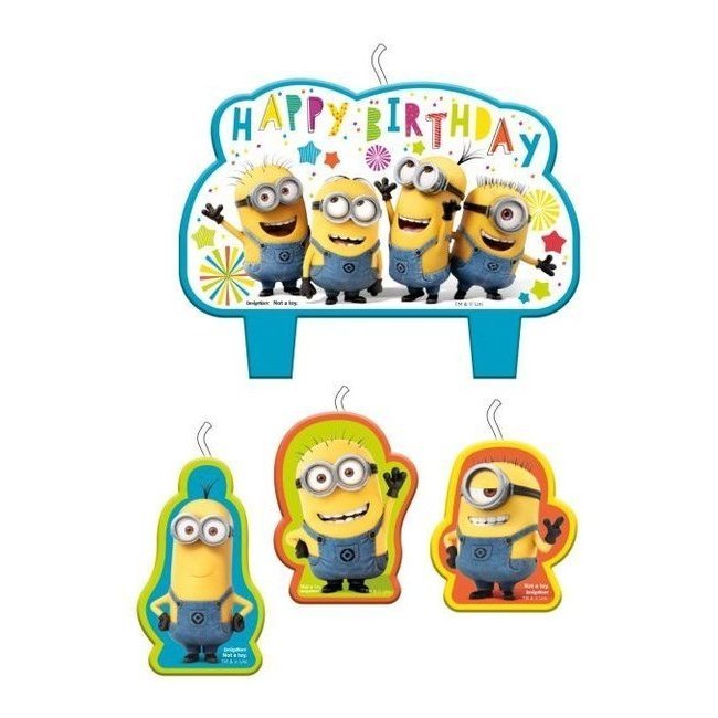 Vista principal del velas de los Minions Happy Birthday - 4 unidades