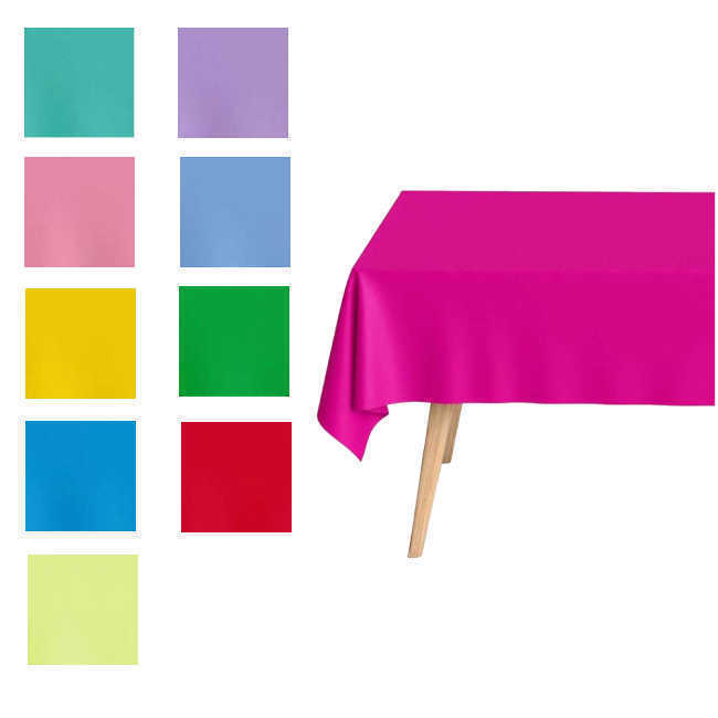 Vista principal del mantel de plástico de 1,80 x 1,20 m - 1 unidad en color aguamarina, amarillo, azul, azul bebé, fucsia, lavanda, rojo, rosa, verde y verde lima