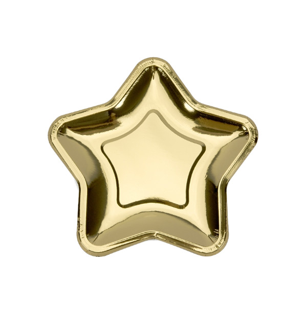 Vista delantera del platos de estrella metalizados de 23 cm - 6 unidades en color dorado y plateado