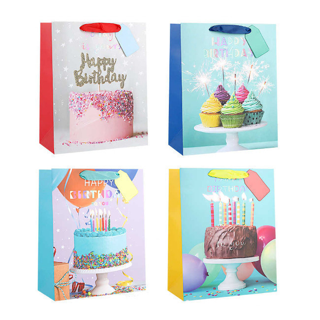 Bolsa regalo de 23 x 18 x 10 cm de tarta de Happy Birthday surtida