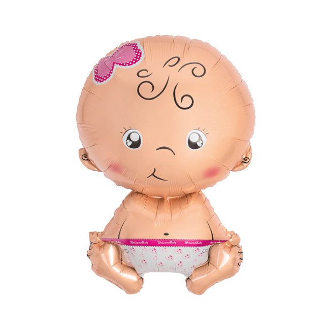 Vista delantera del globo silueta XL de bebé de 71 cm - Amber en color azul y rosa