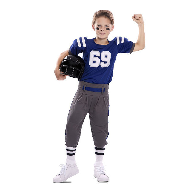 Vista principal del disfraz de jugador de Fútbol Americano azul en tallas 5 a 12 años