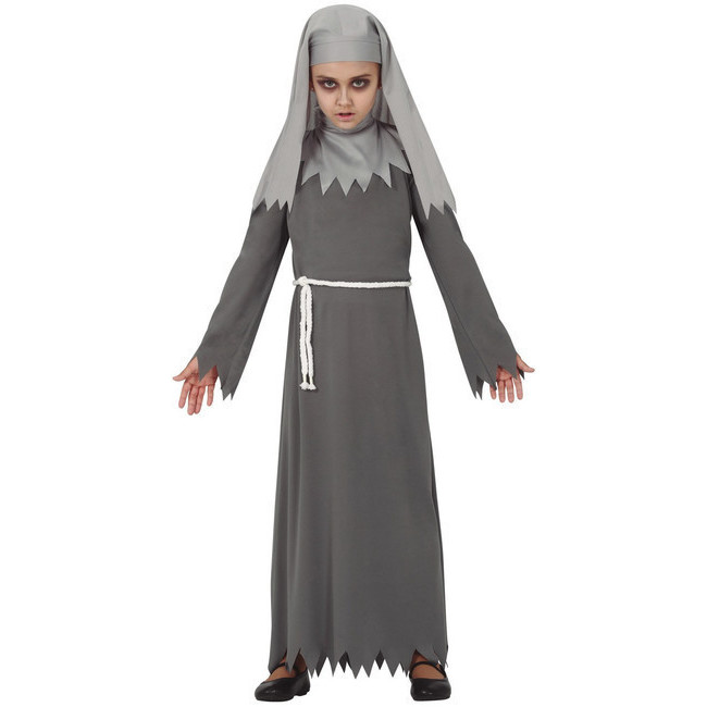Vista delantera del disfraz de monja gótica en tallas 5 a 12 años