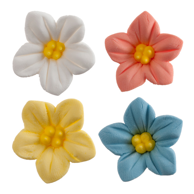 Vista frontal del figuras de azúcar de flor Campanilla de 3,5 cm - Dekora - 64 unidades en stock