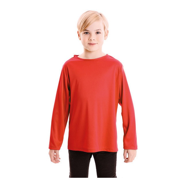 Vista frontal del camiseta de colores de manga larga infantil en tallas 3 a 12 años verde