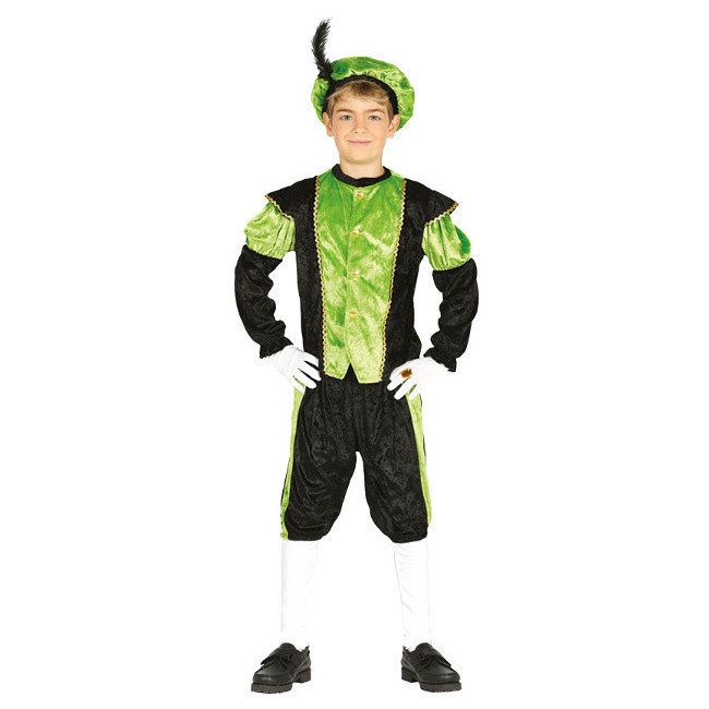 Vista delantera del disfraz de paje elegante en tallas 3 a 12 años - verde