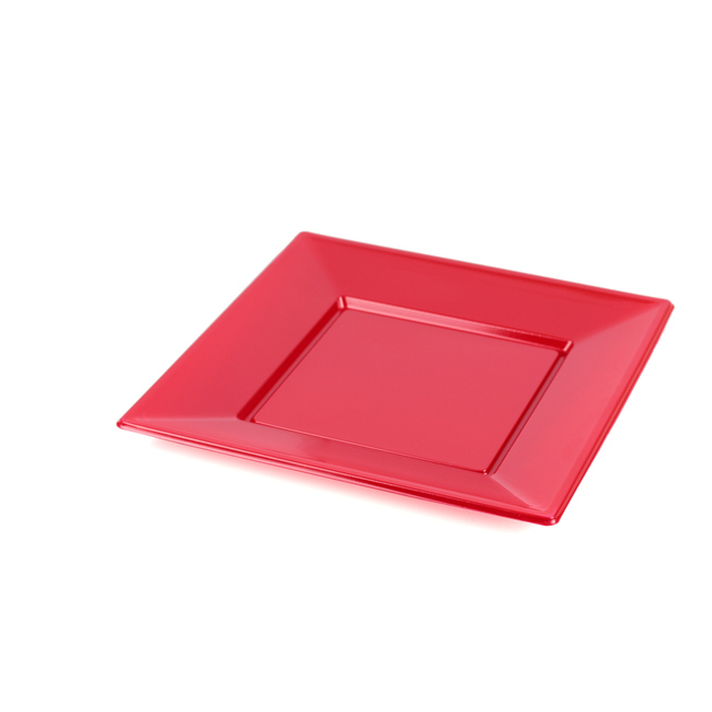Vista delantera del platos cuadrados de 23 cm - Silvex - 5 unidades en color blanco, negro y rojo
