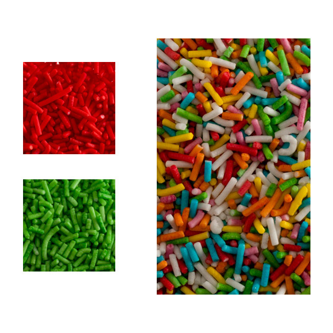 Vista principal del fideos de colores de 1,2 kg - Dekora en color multicolor, rojo y verde