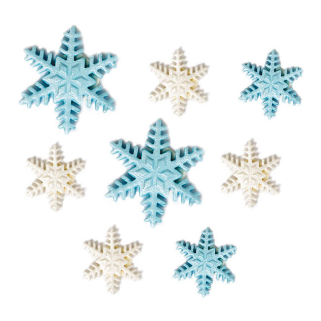 Vista principal del figuras de azúcar de copos de nieve azules y blancos - Decora - 9 unidades en stock