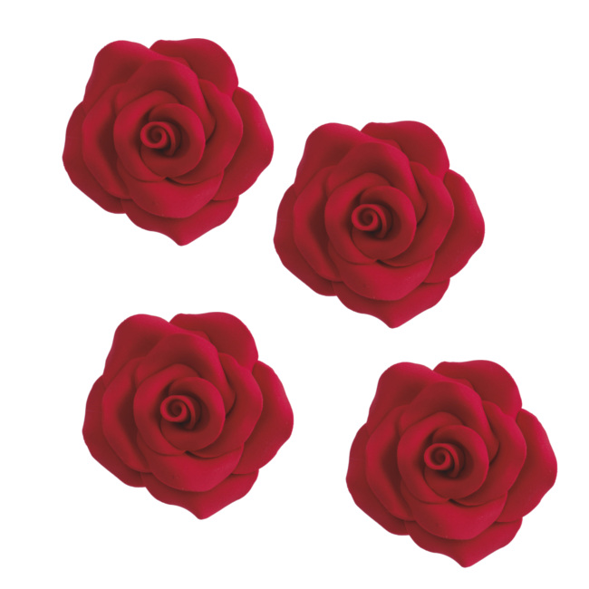 Vista delantera del figuras de azúcar de rosas rojas de 7 cm - Dekora - 9 unidades en stock