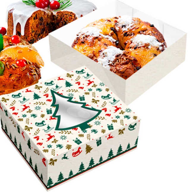 Foto detallada de caja para roscón de Reyes con árbol de Navidad de 28 x 7,5 cm - Sweetkolor