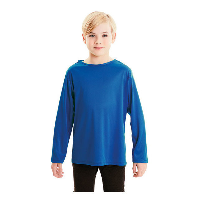 Vista frontal del camiseta de colores de manga larga infantil en tallas 3 a 12 años verde