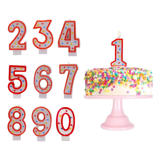Vela de Cumpleaños Número 1 Polka, Puntos de Colores x Unidad
