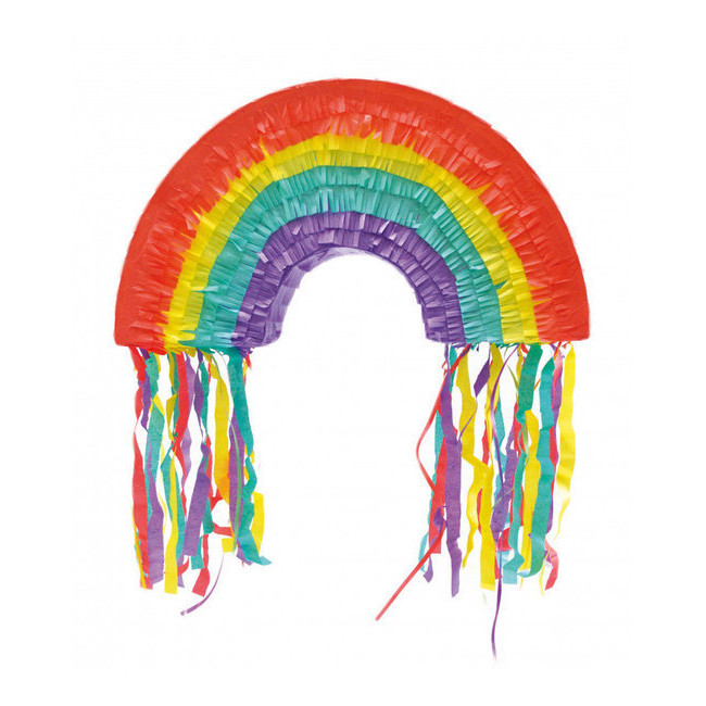 Vista frontal del piñata 3D de Arcoiris multicolor de 45 x 25 x 10 cm en stock