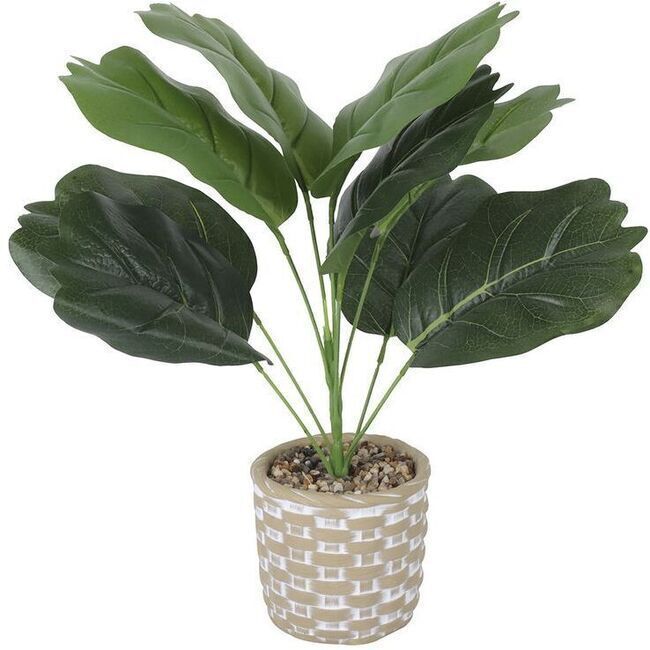 Planta artificial de hoja grande con macetero de cemento con cenefa de 12 x  36 cm por 18,50 €