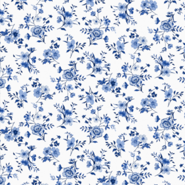 Vista frontal del tela de algodón flores Liberty Mileva - Indigo en stock