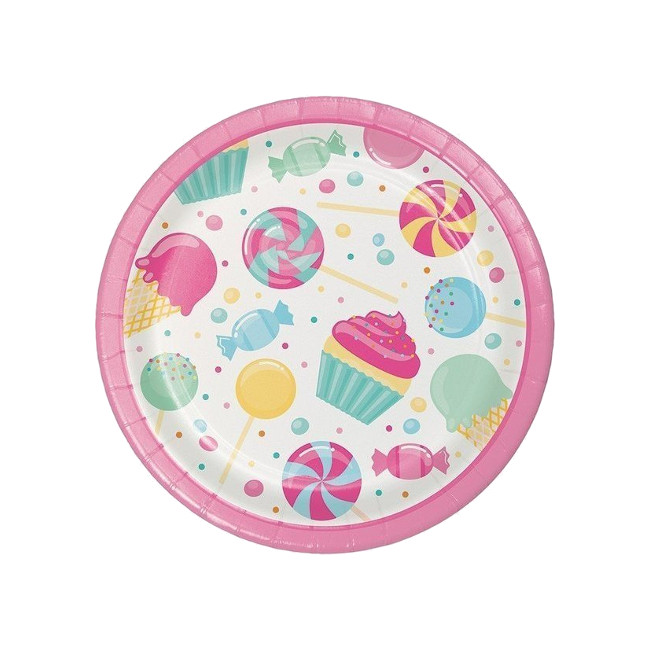 Vista frontal del platos de Sweet Candy de 18 cm - 8 unidades en stock