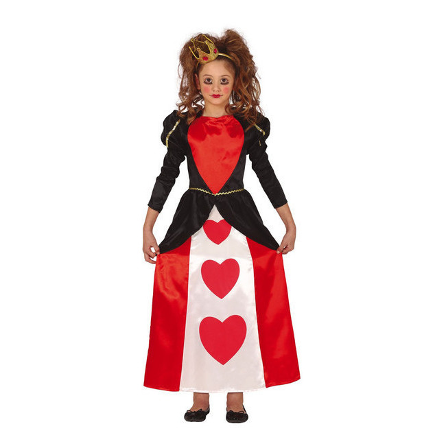 Vista principal del disfraz de reina de corazones clásico en tallas 5 a 12 años