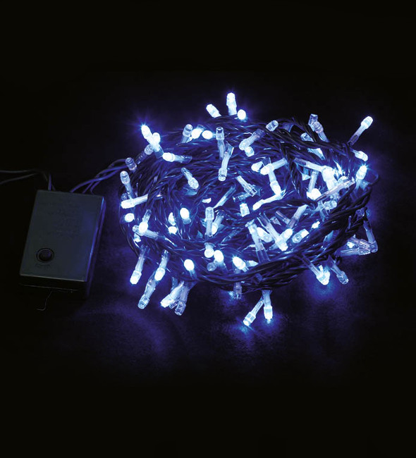 Vista frontal del guirnalda de luces de 8,70 m - 144 leds en color azul, blanco cálido, blanco frío y multicolor