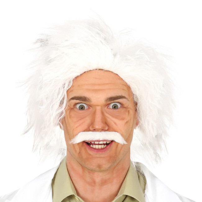 Vista frontal del peluca blanca de científico loco en stock