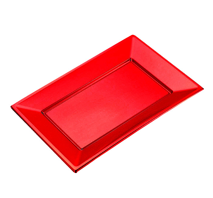 Vista delantera del bandejas rectangulares metalizadas 33 x 22,5 cm - Maxi Products - 2 unidades en color dorado, plateado y rojo