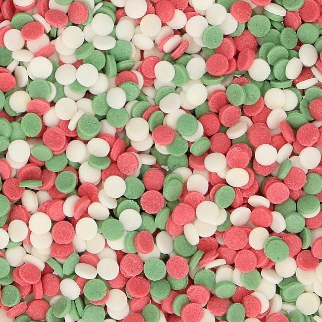 Vista delantera del sprinkles de confetti de Navidad mini de 60 gr - FunCakes en stock