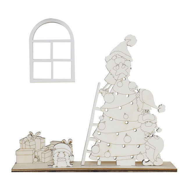 Vista principal del figura de madera de escena navideña en stock
