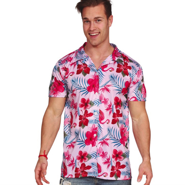Vista frontal del camisa disfraz de hawaiano con flamencos