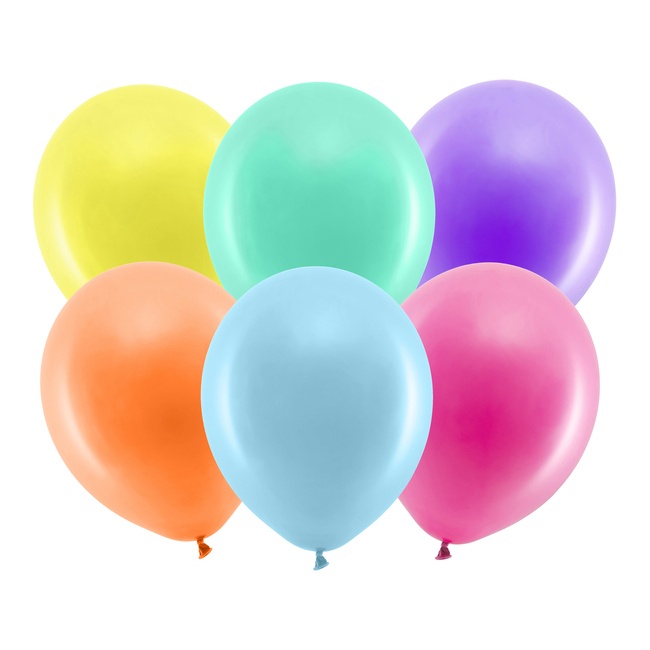 Vista delantera del globos de látex pastel de 30 cm Rainbow - PartyDeco - 100 unidades en color amarillo, azul, azul naval, blanco, crema, fucsia, multicolor, naranja, negro, rojo, rosa, verde, verde menta y violeta