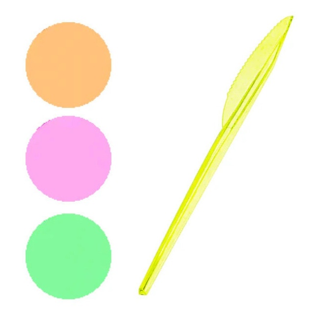 Vista principal del cuchillo de colores flúor de 16,5 cm - Oh yeah! - 15 unidades en color amarillo, naranja, rosa y verde