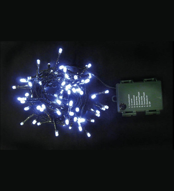Vista frontal del guirnalda de luces de 7,5 m a pilas - 192 leds en color azul, blanco cálido, blanco frío y multicolor