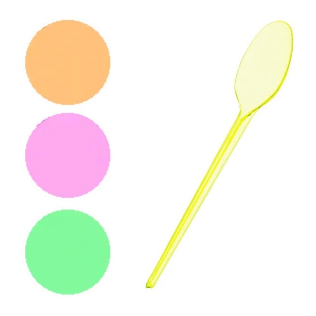Vista frontal del cucharas de colores flúor de 16,5 cm - Oh yeah! - 15 unidades en color amarillo, naranja, rosa y verde
