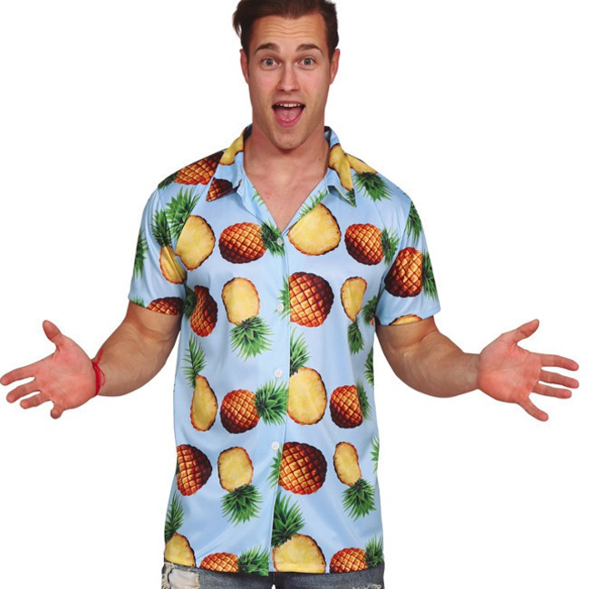 Vista frontal del camisa disfraz de hawaiano con piñas en stock
