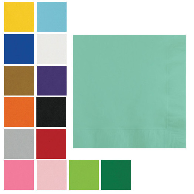 Vista delantera del servilletas de 16,5 x 16,5 cm - Creative Converting - 20 unidades en color amarillo, azul bebé, azul marino, blanco, dorado, lila, naranja, negro, plateado, rojo, rosa, rosa bebé, verde, verde menta y verde oscuro