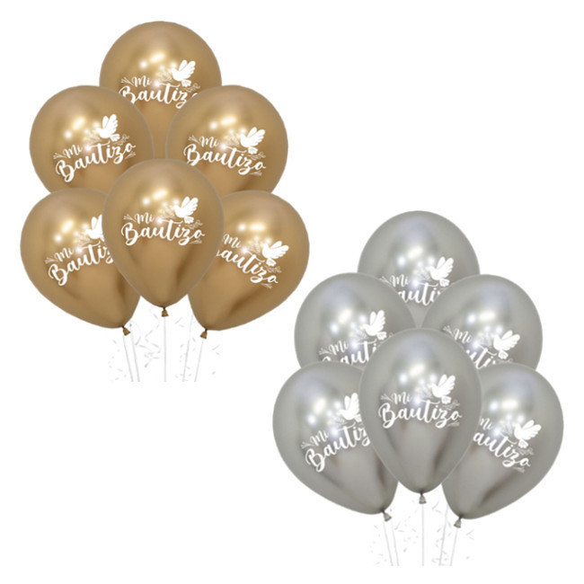 Globos Bautizo Réflex Dorado (12)✔️ por sólo 4,46 €. Envío en 24h. Tienda  Online. . ✓. Artículos de decoración para  Fiestas.