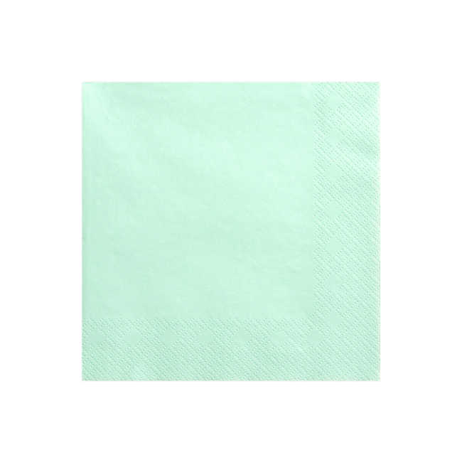Vista frontal del servilletas de 16,5 x 16,5 cm - 20 unidades en color amarillo, azul, azul naval, blanco, fucsia, lila, menta, negro, rojo, rosa, rosa bebé, rosa claro, salmón, turquesa, verde y verde oscuro
