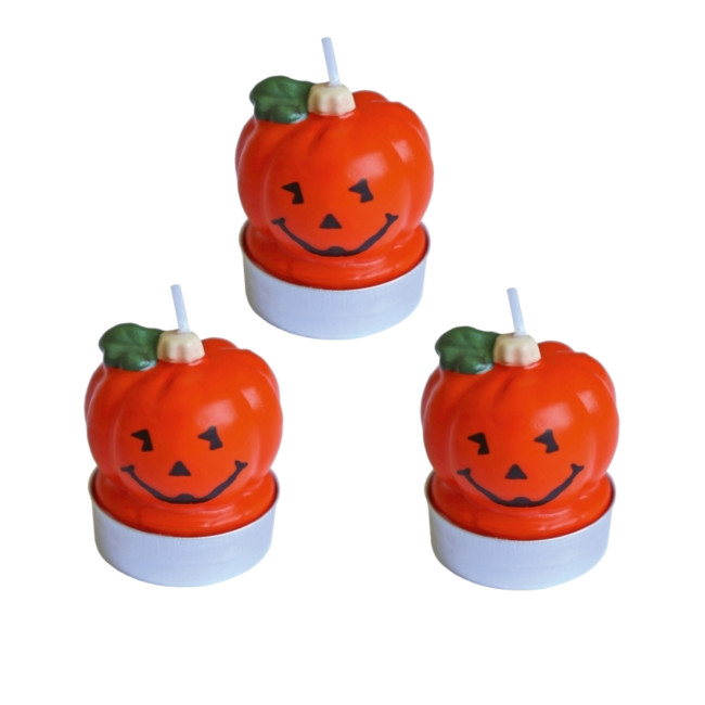 Vista principal del pack de velas de calabaza de Halloween de 5 cm - 3 unidades en stock
